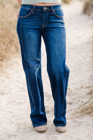 Mid Rise Straight Jeans With Cuffed Hem