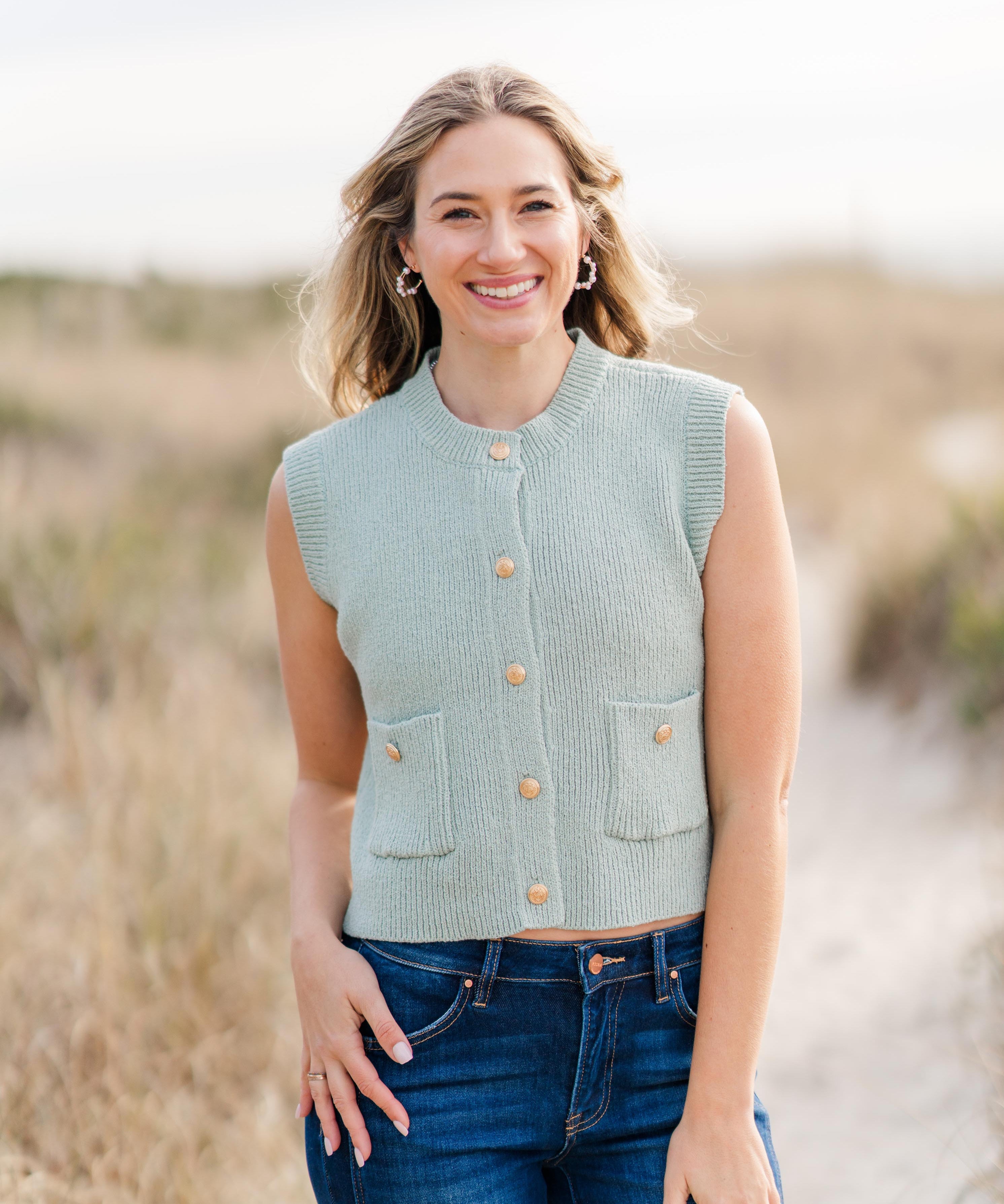 Sleeveless Knit Button Down Vest