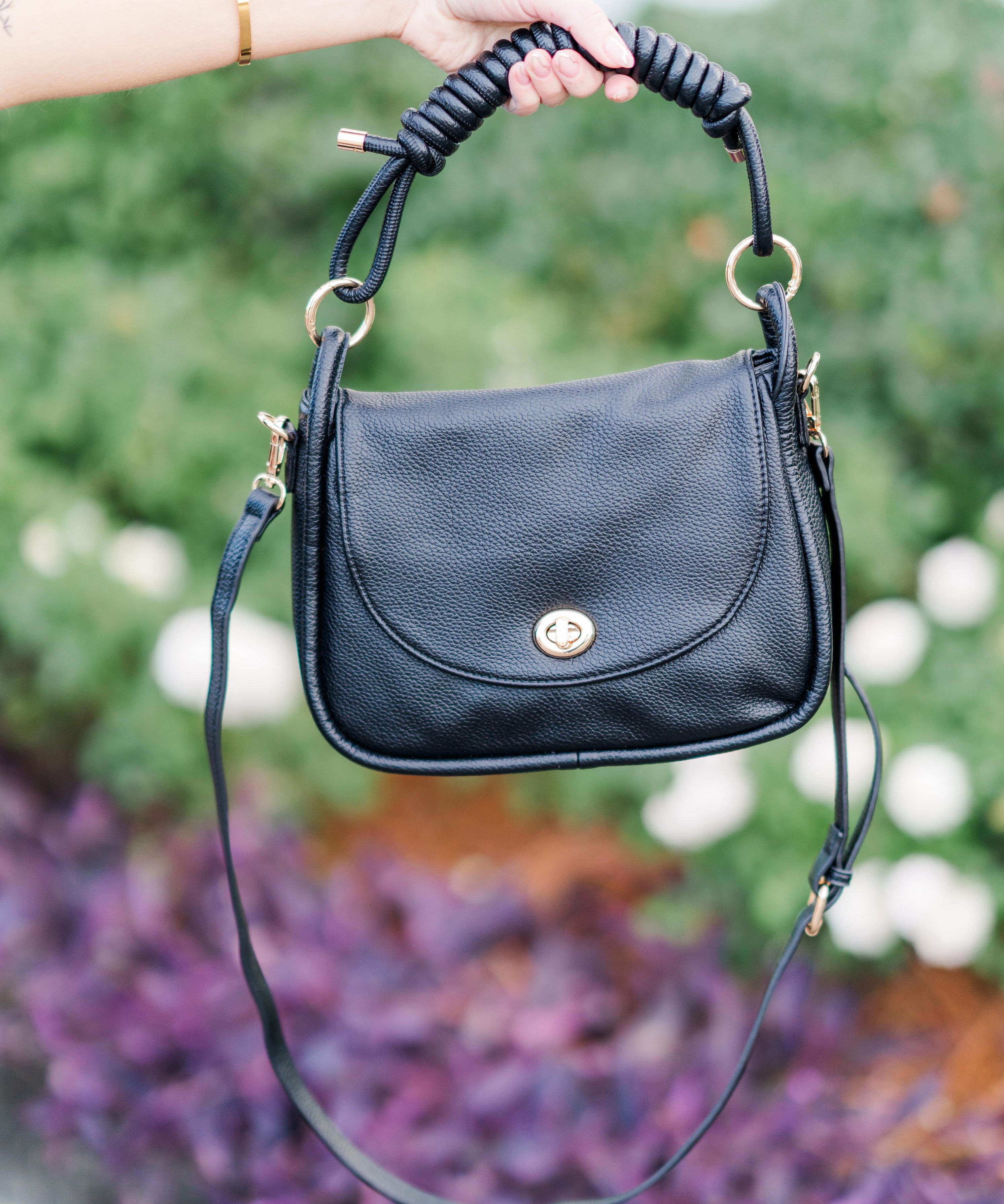Classic Faux Leather Crossbody Bag with Coiled Shoulder Strap
