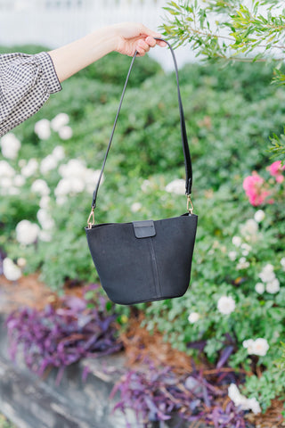 Faux Suede Bucket Bag w/ Top Handle & Inner Bag