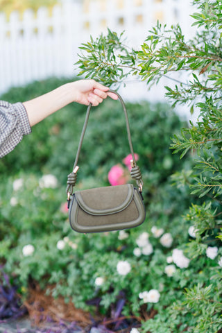 Faux Suede Foldover Crossbody Bag with Coil Detail