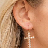 Pave Pearl Cross Earrings