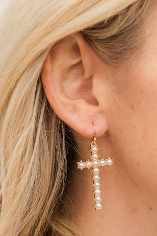 Pave Pearl Cross Earrings