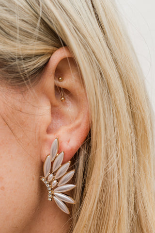 Pearl Wing Shape Crystal Earrings