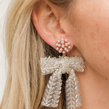 Beaded Ribbon & Pearl Cluster Earrings