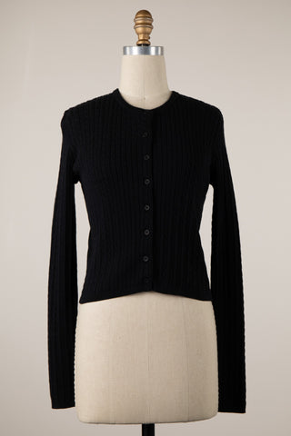 Cable Knit Button Down Cropped Cotton Cardigan