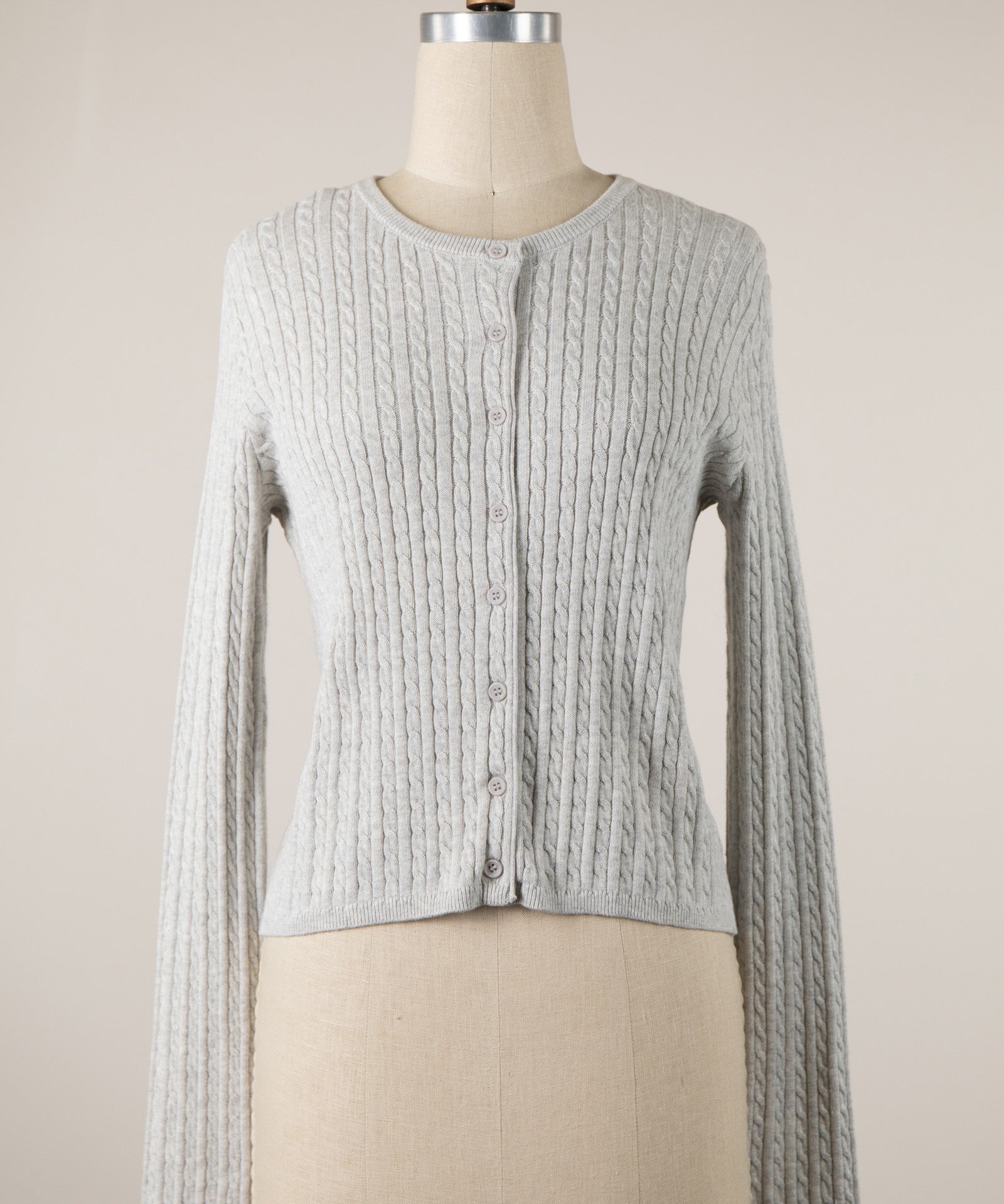 Cable Knit Button Down Cropped Cotton Cardigan