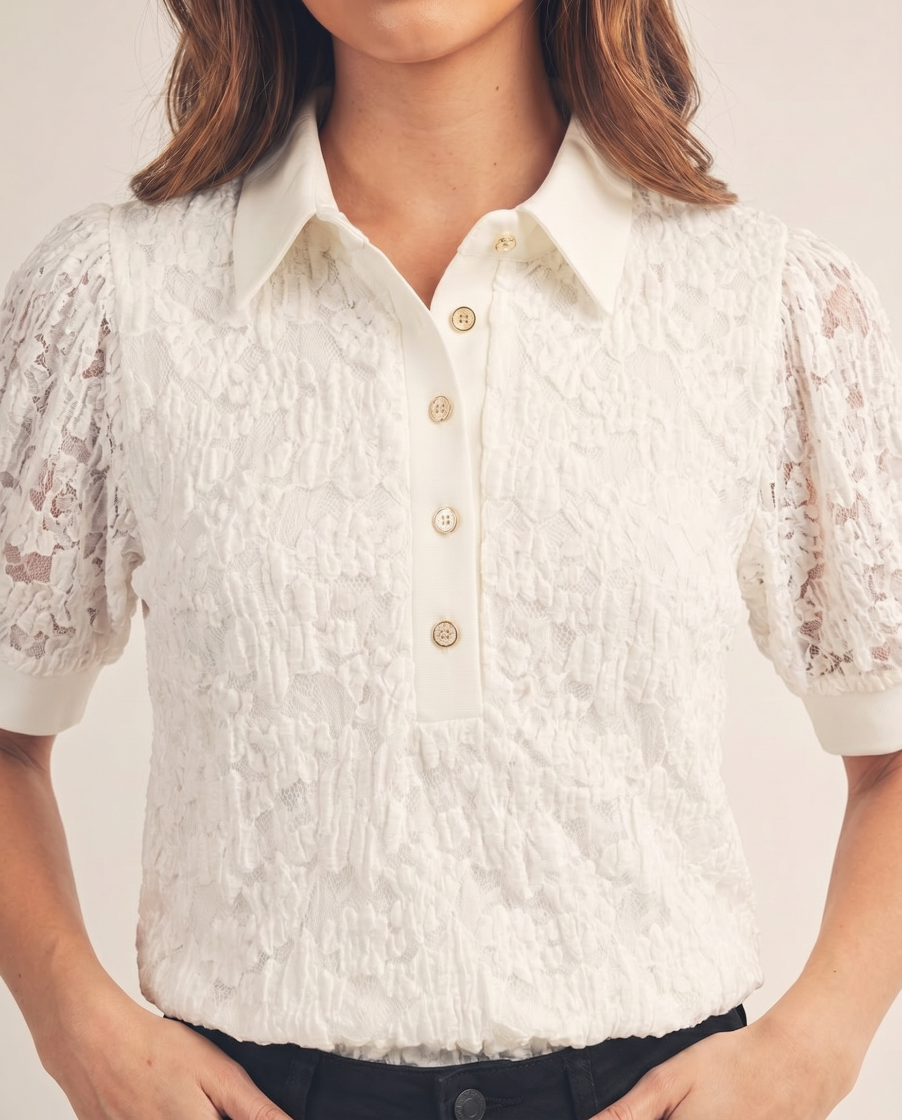Camille Lace Polo Top (detail view 2)