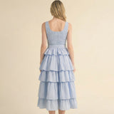 Charleston Stripe Ruffle Midi Dress