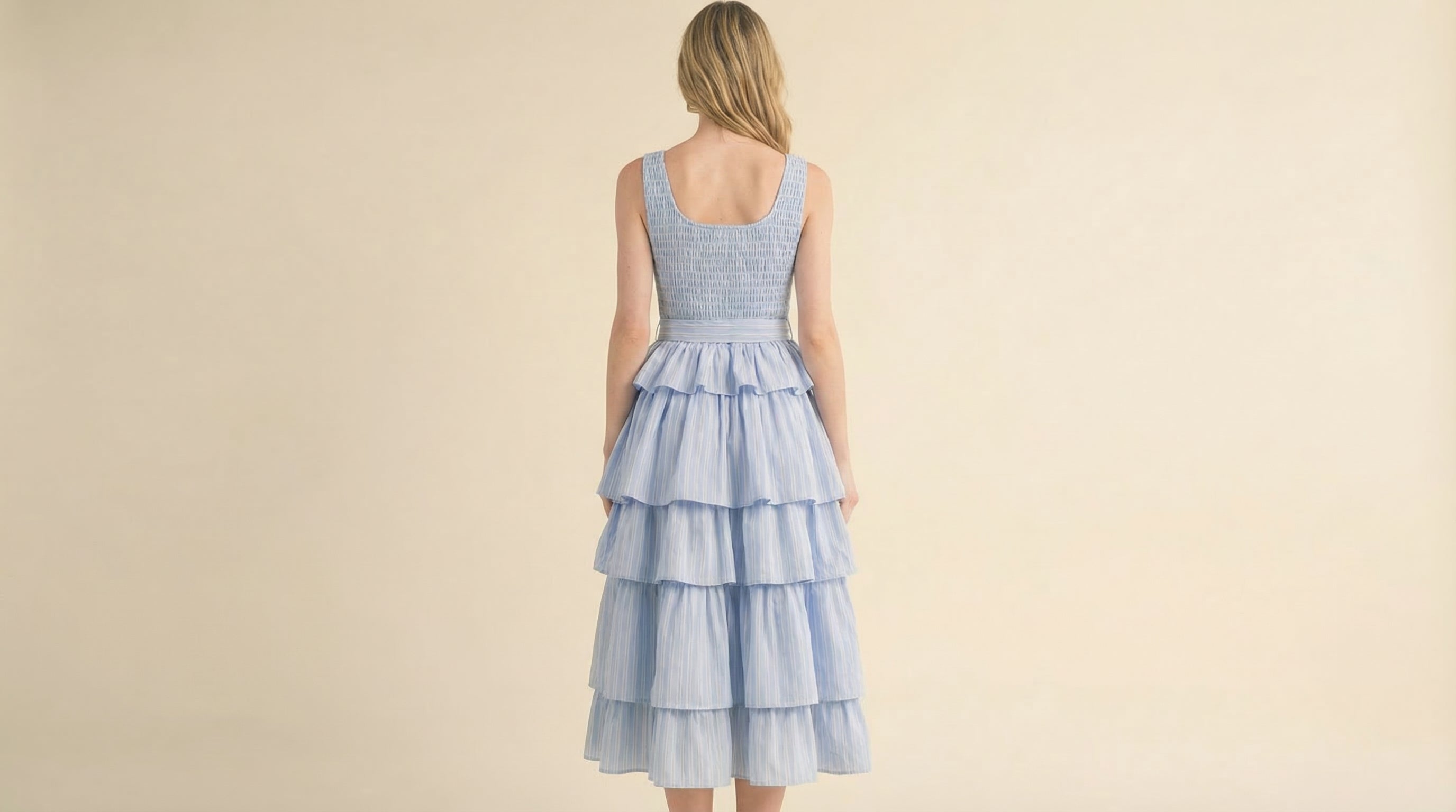 Charleston Stripe Ruffle Midi Dress (detail view 2)