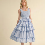 Charleston Stripe Ruffle Midi Dress