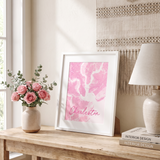 Charleston SC Coastal Map Print - Pink