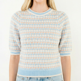 Coastal Checker Short Sleeve Sweater Top