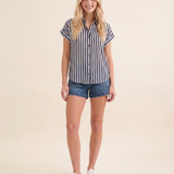 Coastal Stripe Button Top