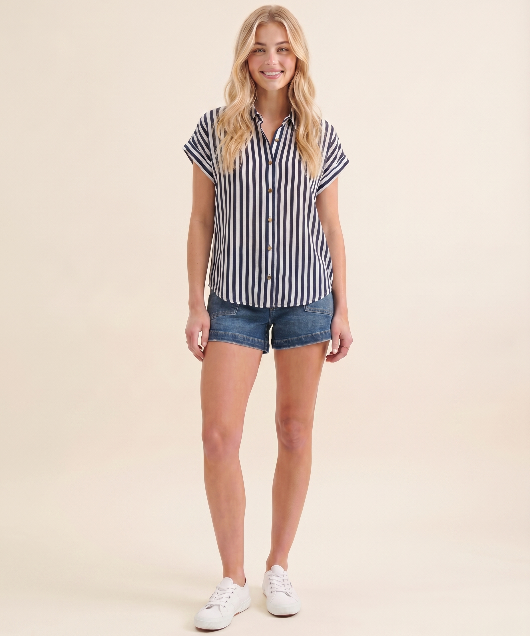 Coastal Stripe Button Top