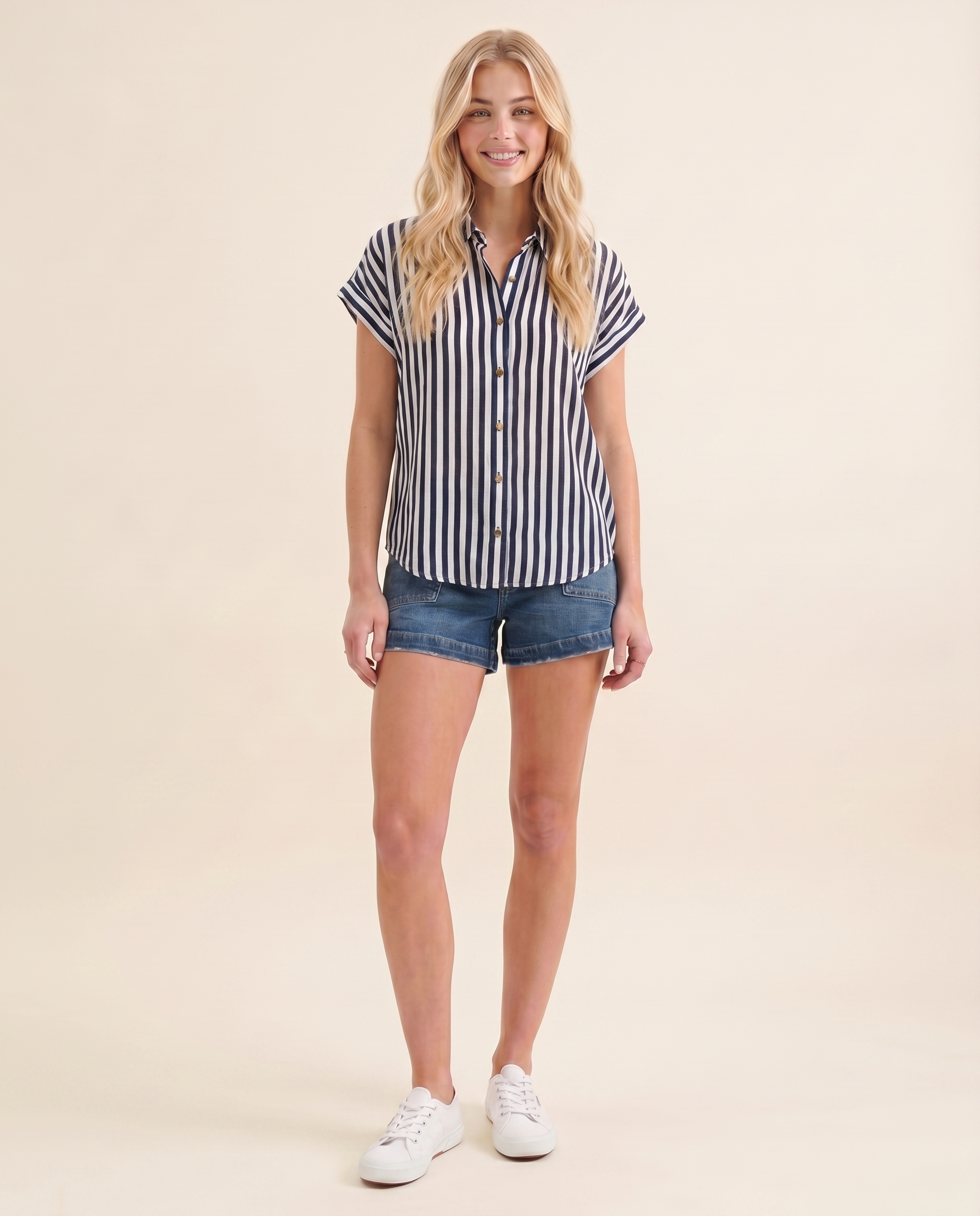 Coastal Stripe Button Top