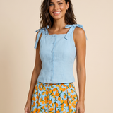 Coastal Voyage Tie-Shoulder Top – Breezy Coastal Tie-Shoulder Blouse