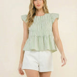 Coastal Stripe Ruffle Top