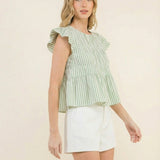 Coastal Stripe Ruffle Top
