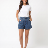 Coastal Pleated Denim Shorts