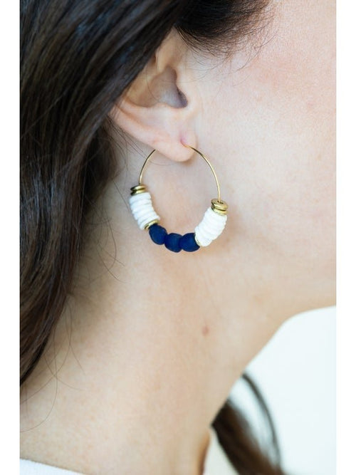 Cobalt Sea Glass Heishi Earrings