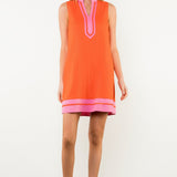 Contrast Trim Split Neck Dress
