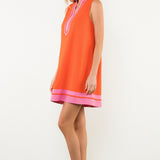 Contrast Trim Split Neck Dress (detail view 2)