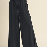 Linen Smocked Waist Pants With Tassel