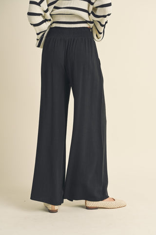 Linen Smocked Waist Pants With Tassel