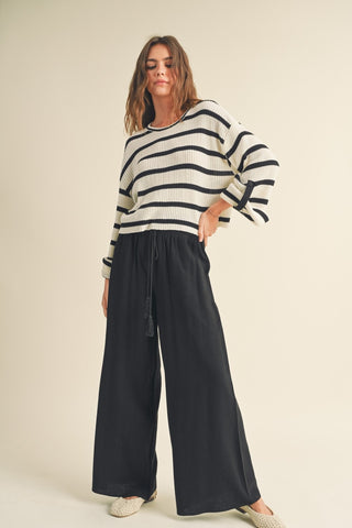 Linen Smocked Waist Pants With Tassel