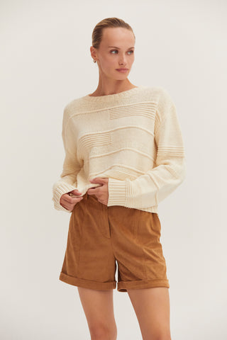 Crewneck Textured Shadow Stripe Sweater