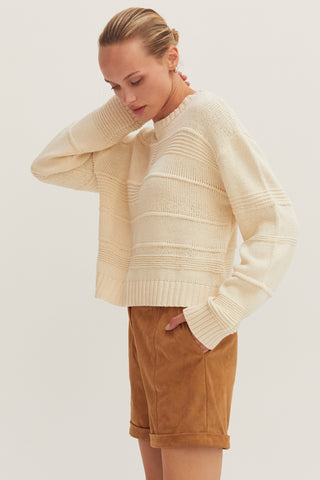 Crewneck Textured Shadow Stripe Sweater