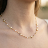 Cross & Pearl Link Chain Necklace – Gold Cross Necklace with Pearl Accents (detail view 2)