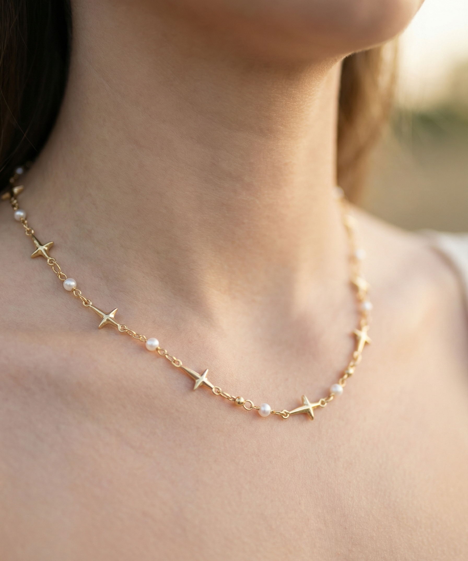 Cross & Pearl Link Chain Necklace – Gold Cross Necklace with Pearl Accents (detail view 2)