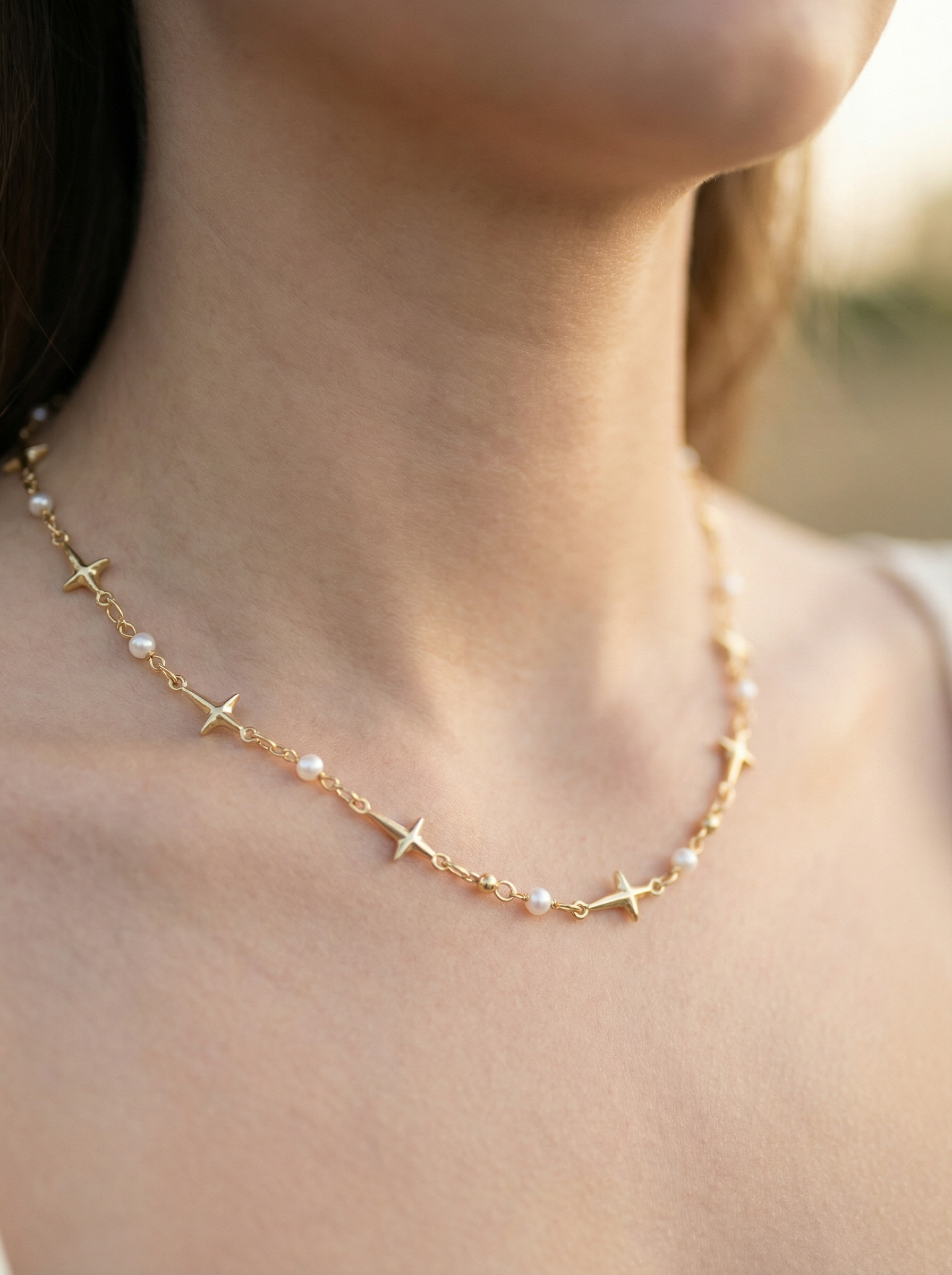 Cross & Pearl Link Chain Necklace – Gold Cross Necklace with Pearl Accents (detail view 2)