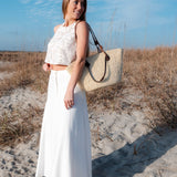 Pleated Cotton/Linen Blend Maxi Skirt