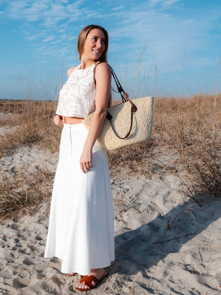 Pleated Cotton/Linen Blend Maxi Skirt