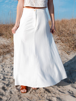 Pleated Cotton/Linen Blend Maxi Skirt