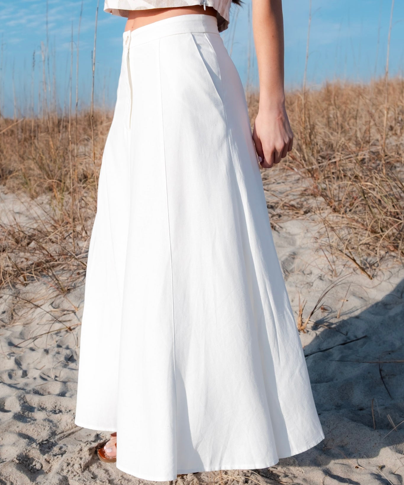 Pleated Cotton/Linen Blend Maxi Skirt