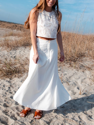 Pleated Cotton/Linen Blend Maxi Skirt