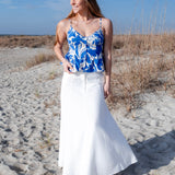 Two Tone Floral Print Button Up Cotton Tank Top