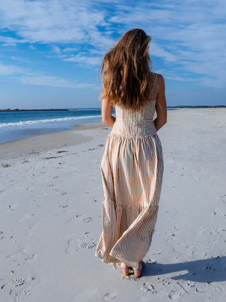 Thin Strap Striped Textured Tiered Maxi Dress