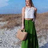 Pleated Cotton/Linen Blend Maxi Skirt
