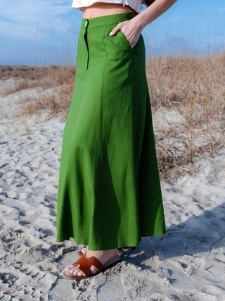 Pleated Cotton/Linen Blend Maxi Skirt