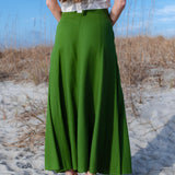 Pleated Cotton/Linen Blend Maxi Skirt