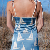 Sailboat Print Tie Strap Midi Dress