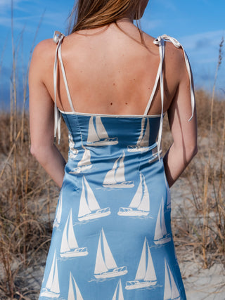 Sailboat Print Tie Strap Midi Dress