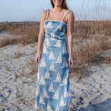 Sailboat Print Tie Strap Midi Dress