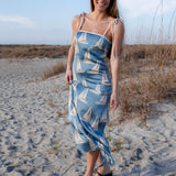 Sailboat Print Tie Strap Midi Dress