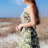 Square Neck Tie Back Cut Out Palm Print Short Dress